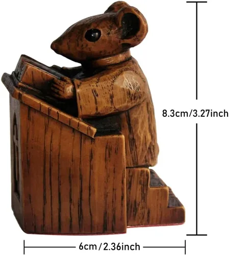 Miniatura 2 de Yuhoo Estatua de ratón de iglesia, ratón de iglesia de madera en el púlpito, figura coleccionable para decoración de escritorio del hogar