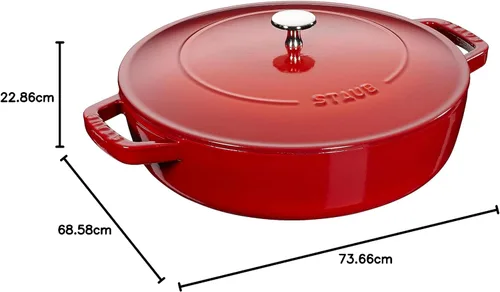 Miniatura 6 de Staub 40511-475 Sartén para saltear Braiser, cereza, 9.4 pulgadas (9.4 in), doble mano, olla esmaltada fundida, tipo poco profundo, Sukiyaki