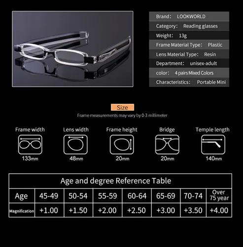 Miniatura 2 de Paquete de 4 lentes de lectura para mujeres y hombres, compactos, portátiles, delgados, pequeños, ligeros, plegables