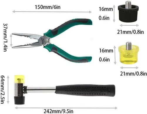 Miniatura 2 de 5 piezas de herramientas de tachuelas para tapicería, martillo de tapicería de doble cara con 2 cabezas de goma de repuesto, elevador de tachuelas
