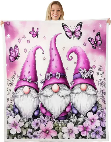 Miniatura 6 de Erosebridal Cartoon Gnomes Fleece Blanket,Dwarf Throw Blanket 40x50 Inch for Bedroom Living Rooms Sofa Couch,Colorful Stars Sherpa