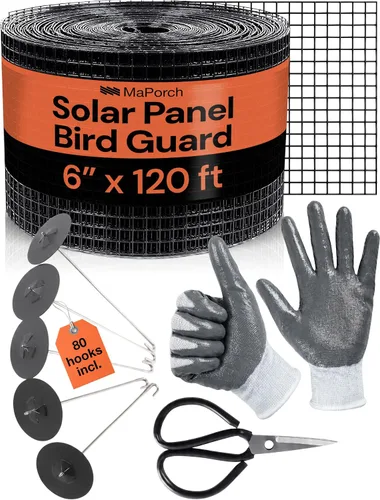 MaPorch Panel solar de malla de protección de pájaros, 6 pulgadas x 120 pies, acero galvanizado recubierto de PVC negro, malla de panel solar,