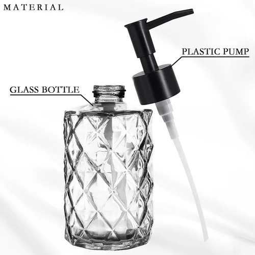 Miniatura 7 de 2 dispensadores de jabón de vidrio transparente con bomba, dispensador de jabón recargable de 11 oz con diseño de diamante para lavado de manos