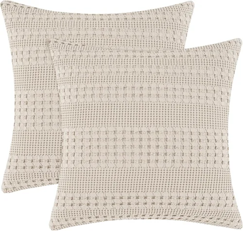 Miniatura 82 de PHF Fundas de almohada con tejido de gofre de 24" x 24", paquete de 2, funda de almohada cuadrada 100% algodón para decoración de ropa de cama, sin