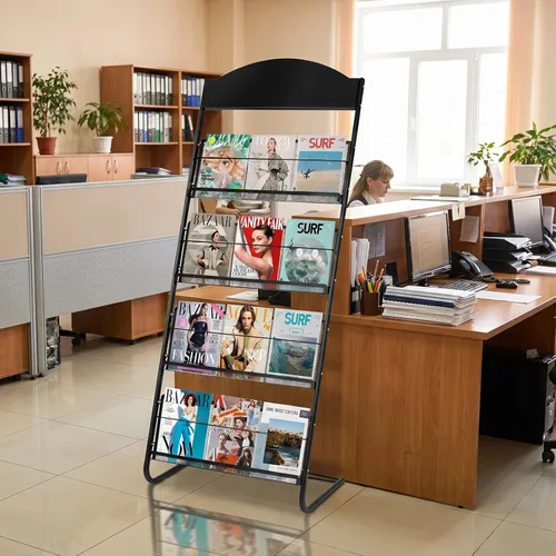Miniatura 9 de 4-Tier Magazine Stand, 24.8'' Wide Iron Brochure Holder, Metal Newspaper & Literature Display Rack for Office, Waiting Room, Lobby, Classroom &