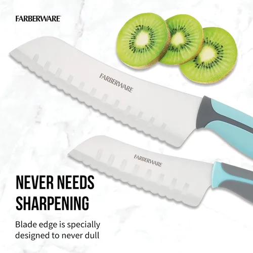 Miniatura 2 de Farberware Precise Slice - Juego de cuchillos Santoku, 2 piezas, azul y gris