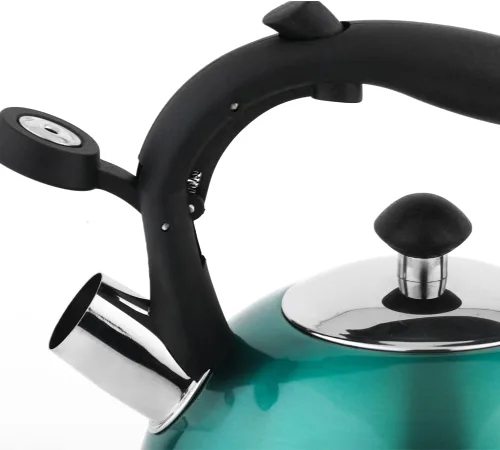 Miniatura 3 de Amazon Basics Hervidor de té silbante para estufa, hervir rápido, acero inoxidable, grado alimenticio, mango ergonómico, 2.3 litros, verde azulado