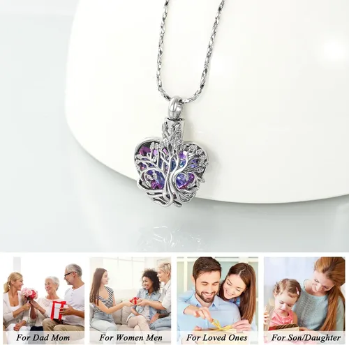 Miniatura 73 de Imrsanl Collar de urna de árbol de la vida con forma de corazón, joyería de cremación para hombres y mujeres, recuerdo, joyería conmemorativa