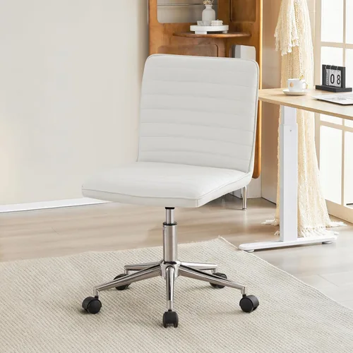 Miniatura 7 de Furnimart Silla de escritorio de oficina de respaldo medio, sin brazos, de cuero sintético, silla de tarea ajustable para oficina en casa, silla