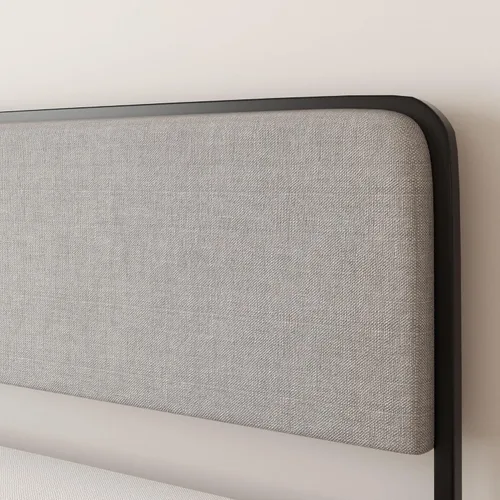 Miniatura 3 de Sismplly Base de cama tapizada de tamaño matrimonial con cabecero y estribo curvos, listones de metal resistente, almacenamiento debajo de la cama