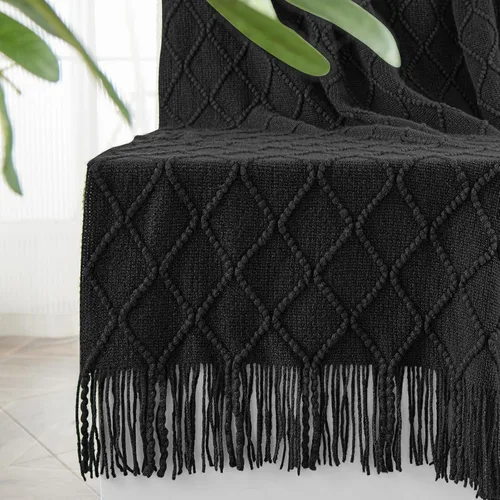 Miniatura 48 de inhand Mantas de punto para sofá y cama, manta de punto suave y acogedora con borlas, mantas decorativas ligeras y mantas decorativas de granja