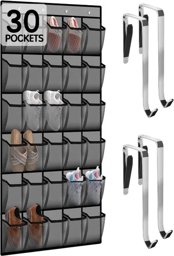 Kotkn Organizador de zapatos sobre la puerta con 30 bolsillos de malla transpirable, almacenamiento de armario de gran capacidad para hombres y Gris