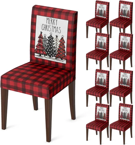 Miniatura 6 de Horaldaily 4 fundas para sillas de comedor de Navidad, diseño de árboles de búfalo negro, elástico, extraíble, lavable, protector de silla