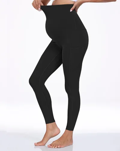 Miniatura 3 de WHOUARE Leggings de maternidad sobre el vientre con bolsillos para mujer, cintura alta, entrenamiento, pantalones de yoga