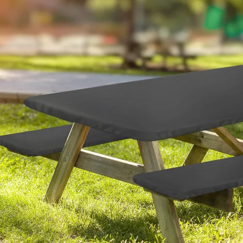 Miniatura 7 de Ruisita Juego de 3 piezas para mesa de picnic y banco, ajustable, mantel de vinilo gris, 72 pulgadas