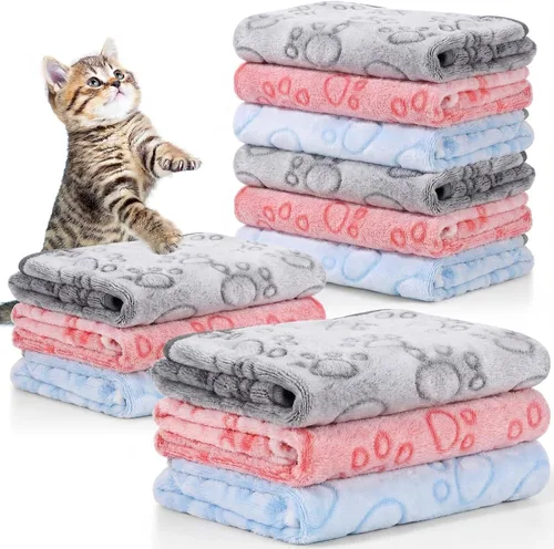 Miniatura 19 de Tegeme 12 mantas para mascotas, suaves y esponjosas, de vellón, para perros y gatos, cálidas, con estampado de patas, mantas de franela