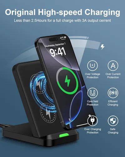 Miniatura 2 de Soporte de Carga Inalámbrica Android para Samsung Galaxy S26 S25 Ultra S24, Soporte de Teléfono de Carga Inalámbrica de 15 W para iPhone 17 Pro Max