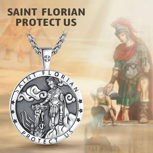 Miniatura 223 de EUDORA Collar de plata de ley 925, San Cristóbal y San Benito, San Miguel, Virgen María, San Judas Tadeo, Cruz de Buen Pastor y Arcángel, Medalla