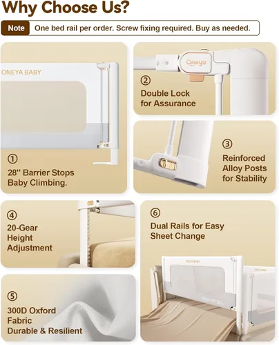 Miniatura 4 de Barandilla de cama para niños pequeños, protector de riel de cama de bebé grueso y reforzado para cama individual con bloqueo doble para niños