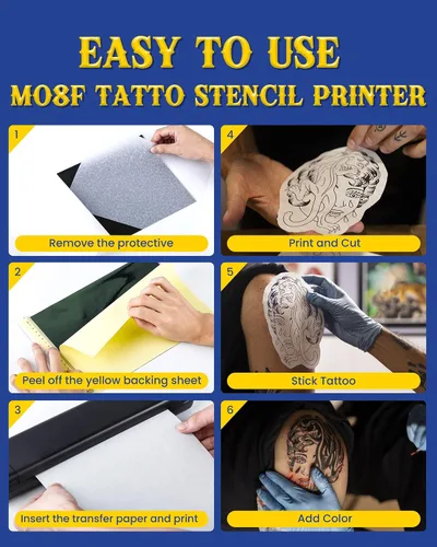 Miniatura 4 de Itari M08F - Impresora inalámbrica de plantillas de tatuajes, máquina de transferencia de tatuajes, copiadora térmica con 10 piezas de papel de Negro