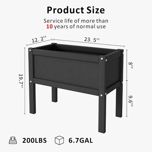 Miniatura 2 de Cama de jardín elevada con agujeros de drenaje, jardinera elevada impermeable de HDPE con patas, estable y duradera para plantar hierbas, vegetales