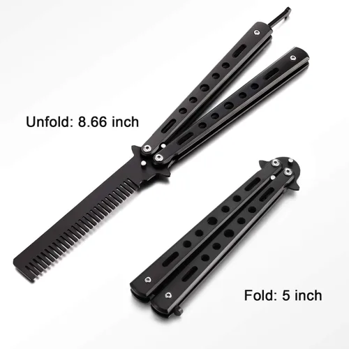 Miniatura 2 de Peines de práctica plegables de acero inoxidable, 2 piezas, herramientas de peinado para deportes al aire libre (negro)