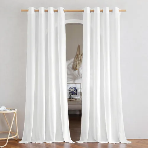 Miniatura 28 de NICETOWN Cortinas de lino natural con textura de lino para dormitorio, mezcla de lino rústica con ojales en la parte superior, semitransparentes