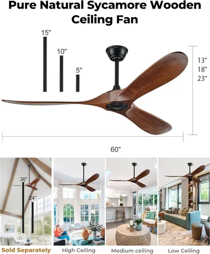 Miniatura 5 de Ventilador de techo de 60 pulgadas sin luz, ventilador de techo sin luz con control remoto y motor de CC silencioso, ventiladores de exterior