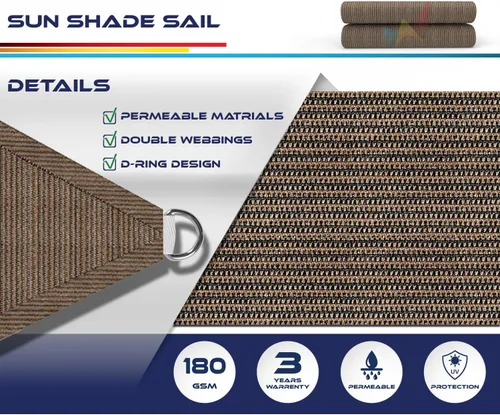 Miniatura 3 de Windscreen4less - Sombra para el sol rectangular para toldo con grado comercial (garantía de 3 años) personalizado, Marrón
