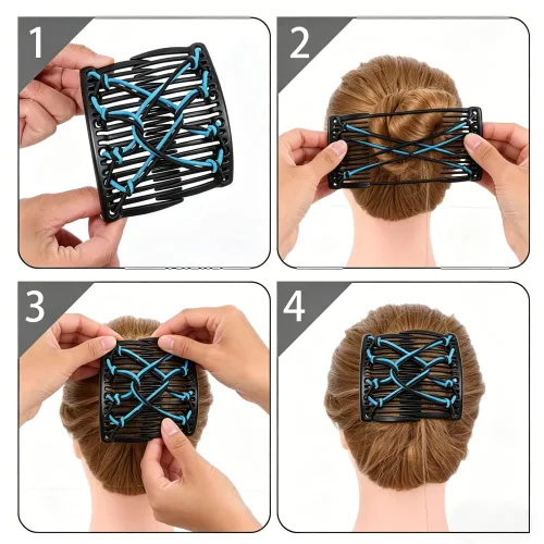 Miniatura 4 de LOVEF 6 pinzas para el cabello de doble peine para mujer, peines laterales elásticos para el cabello, sin arrugas, para cabello rizado, grueso