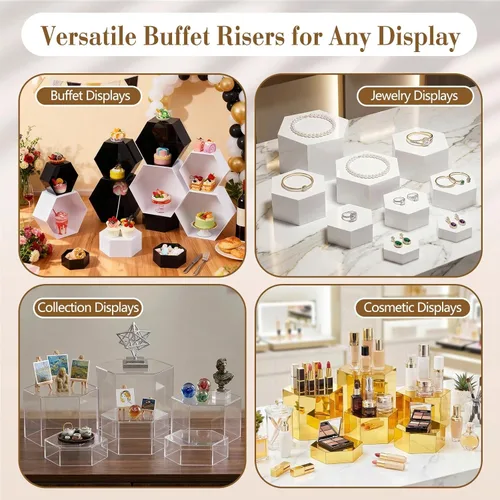 Miniatura 6 de Leinuosen Juego de 7 Elevadores Grandes para Buffet de 6" a 12" Caja de Exhibición de Acrílico Elevador de Mesa de Postres para Catering Soporte