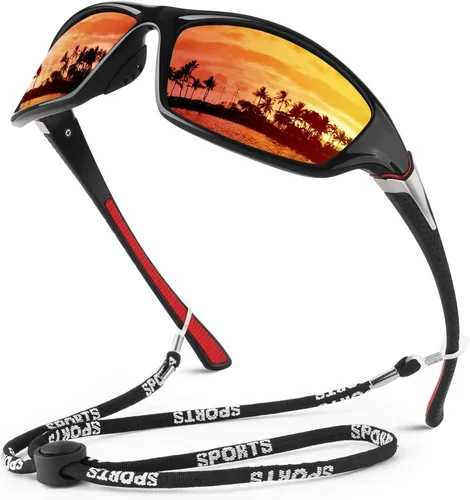 WEAROYO - Gafas de sol polarizadas deportivas para hombres y mujeres, gafas de pesca y conducción rectangulares, protección UV400 C Negro Rojo