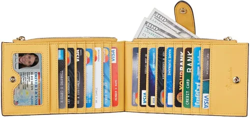 Miniatura 3 de Travelambo Billetera plegable con bloqueo RFID para mujer con bolsillo con cremallera