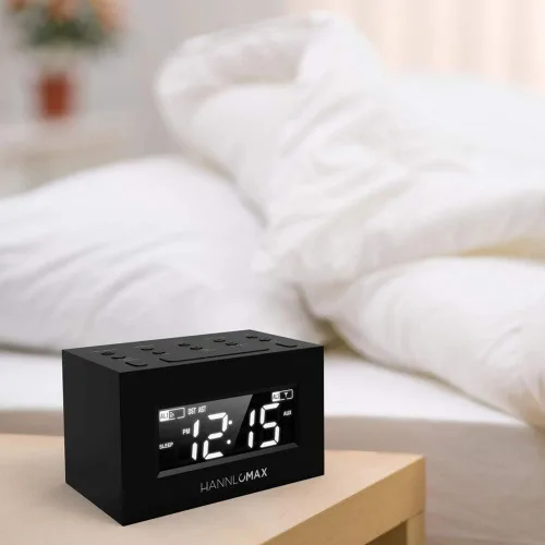 Miniatura 2 de HANNLOMAX Radio despertador HX-111CR, radio PLL AM/FM, alarma dual, pantalla LED blanca, DST automático, conector auxiliar (negro)