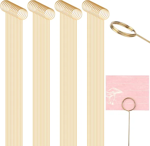Miniatura 8 de KALIONE 20 tarjeteros de metal con diseño floral, clips de selección de flores en forma de corazón, soportes para números de mesa, tarjeta de metal