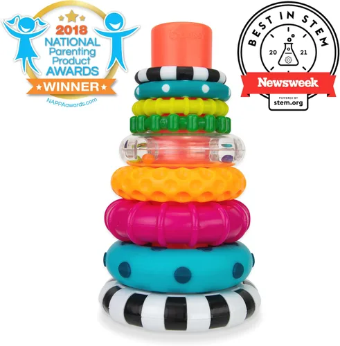 Miniatura 2 de Anillo de apilado de pilas de círculos de Sassy, juguete de aprendizaje STEM, a partir de 6 meses, multicolor, juego de 9 piezas