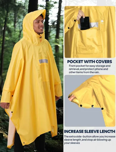 Miniatura 59 de ANYOO Poncho de lluvia con capucha para adultos, impermeable, ligero, para hombres y mujeres, chaqueta de lluvia reutilizable para emergencias al