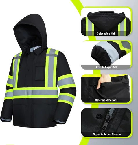 Miniatura 3 de ProtectX Ropa de lluvia impermeable de alta visibilidad para hombres y mujeres, chaqueta reflectante de seguridad y pantalón de alta visibilidad