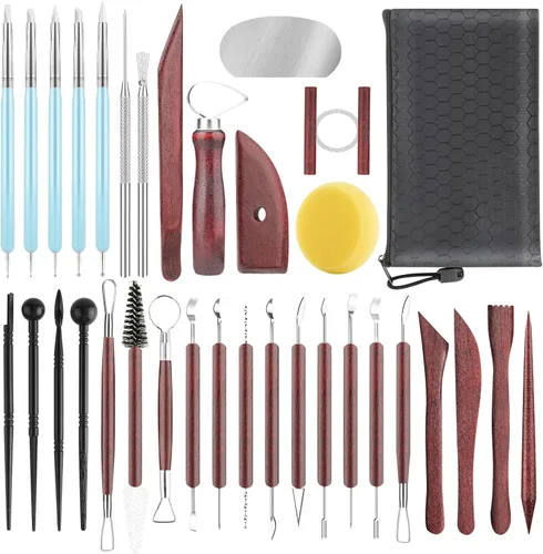 Miniatura 14 de Kit de 48 herramientas de cerámica para esculpir, herramientas de tallado de arcilla, herramientas de cerámica para arcilla polimérica, modelado, 48