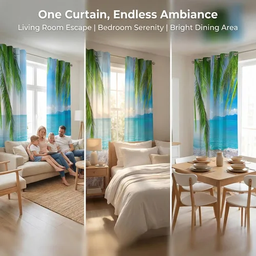 Miniatura 4 de Cortinas opacas de playa con hojas de palmera tropicales, 2 paneles de 84 pulgadas de largo, para dormitorio, sala de estar, guardería, 52 x 84