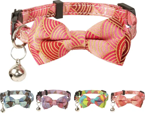 Miniatura 19 de Collar de gato Campana Pajarita Gatito Seguridad Breakaway Flower Kimino Sakura Cake Patrón de dibujos animados Kitty Boy Girl Pet Flower - Azul