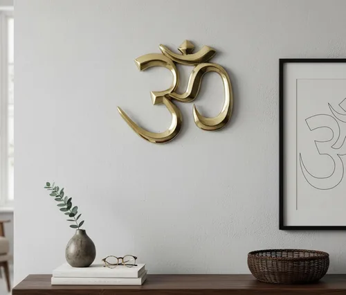 Miniatura 6 de eSplanade Escultura OM de latón para colgar en la pared, Vastu, Fengshui, buena suerte, símbolos religiosos, auspiciosos, ídolos de Pooja