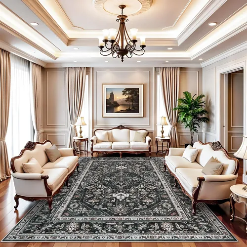 Alfombras de área 9x12 para sala de estar: Alfombra oriental lavable de 108 pies cuadrados para dormitorio - Alfombra de pelo bajo ultra delgada de