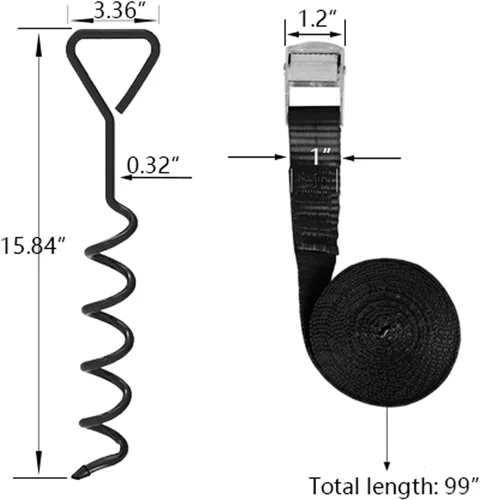 Miniatura 5 de Estacas para trampolín resistentes anclajes de viento alto, kit de anclajes de sacacorchos de acero galvanizado de 15.84 pulgadas para trampolín