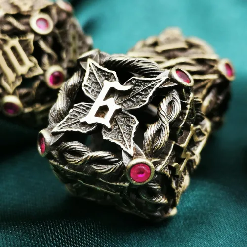 Miniatura 3 de Juego de dados de metal con hojas de vid mágicas huecas, juego de 7 dados para juegos de rol, dados de D&D Dungeons and Dragons