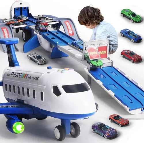 Juguete de Avión Pista de Carreras para Niños, Plegable de 4 Capas Juego de Pista de Coche para Niños Pequeños, Avión de Juguete Transportador de