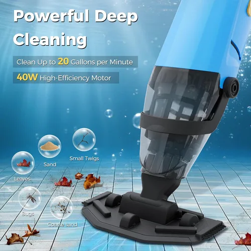 Miniatura 2 de Aspiradora inalámbrica para piscina sobre el suelo, aspiradora de piscina recargable con poste telescópico de 69 pulgadas, succión de 20 GPM, tiempo