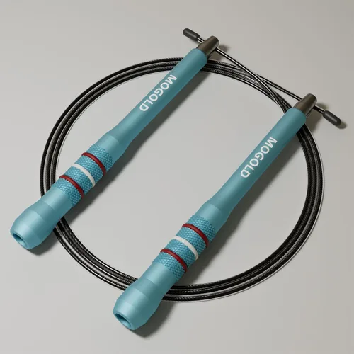 Miniatura 5 de Cuerda de salto de velocidad, asas de aleación de aluminio turquesa con alambre de acero de PVC, mango de 6.7 in, cuerda ajustable de 118 pulgadas