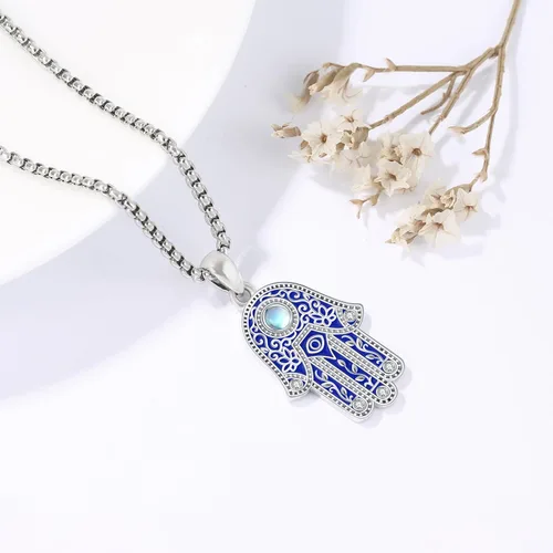 Miniatura 126 de Aniu Joyería de plata de ley 925 Hamsa de Fátima para mujer con circonita cúbica, viene con caja de regalo negra