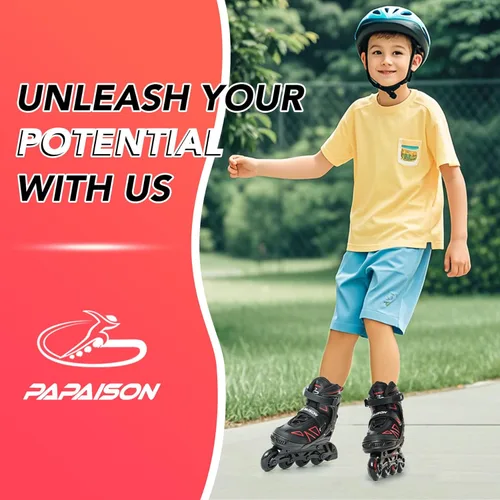 Miniatura 2 de PAPAISON Patines en línea para niños de 5 a 8 años, 8 a 12 años, tamaño ajustable, patines con cuchillas para principiantes para niños y jóvenes Rojo